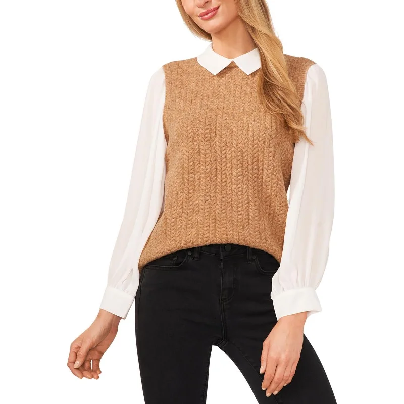 Trendy And Casual CeCe Womens Cable Knit Sheer Sleeves Pullover Sweater