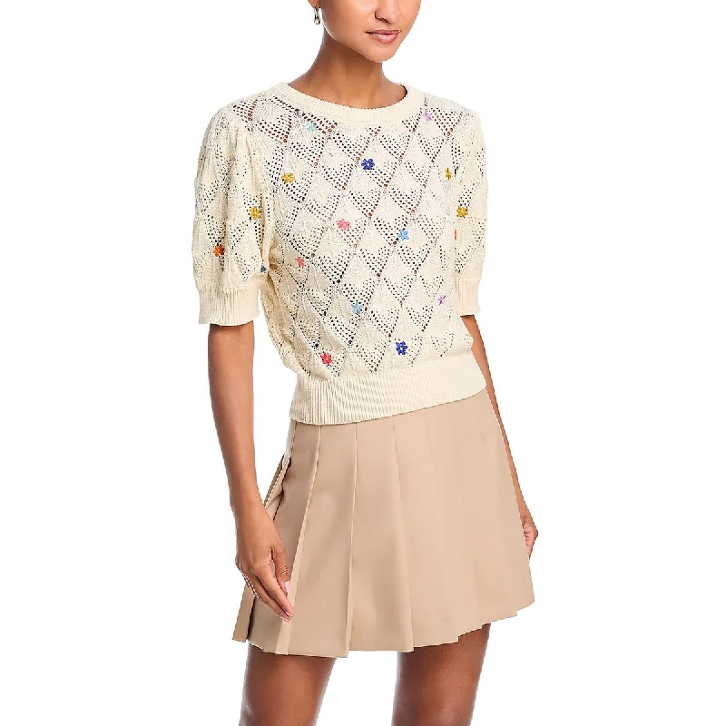 Trendy Dresses Aqua Womens Embroidered Flower Pullover Sweater