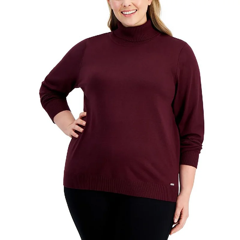 Casual Ease Calvin Klein Womens Plus Knit Ribbed Turtleneck Sweater
