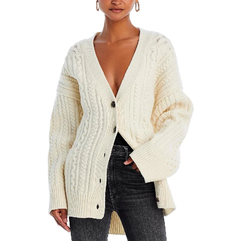 Relaxed Weekend Wear RE/DONE Womens Wool Cable Knit Cardigan Sweater