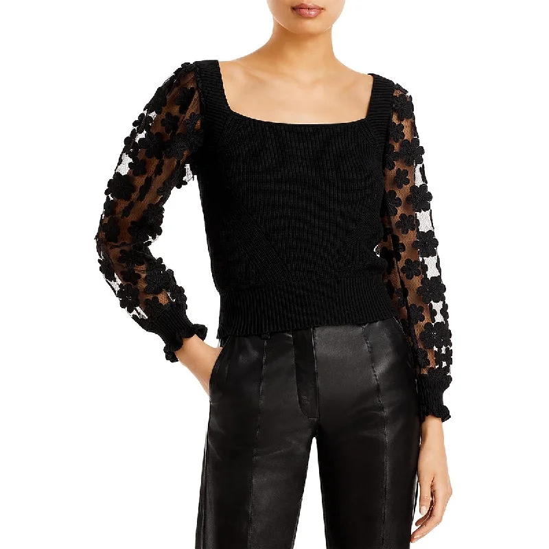 Smart Comfort Wear French Connection Womens Juliet Applique Sheer Crop Sweater