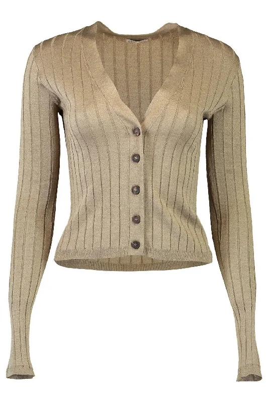 British Style Wide Ribbed Cardigan In Golden Tan