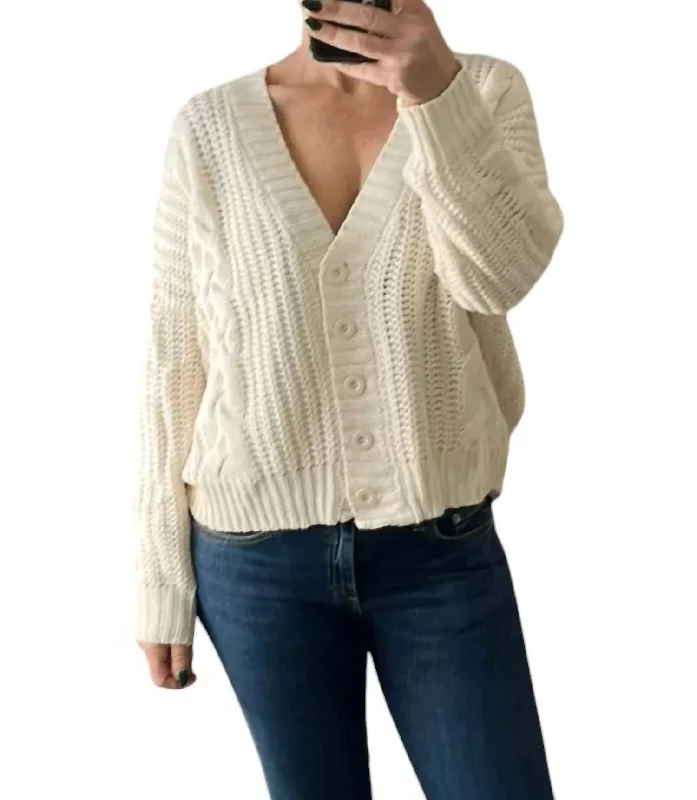 Fresh Wear Ribbed Cardigan Sweater In Ivory White