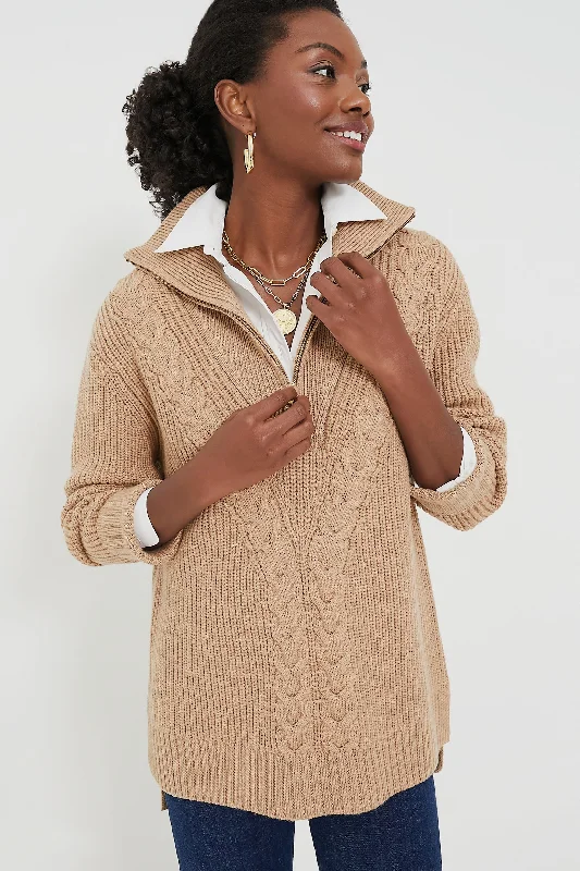Celebrity Style Camel Quarter Zip Estella Sweater