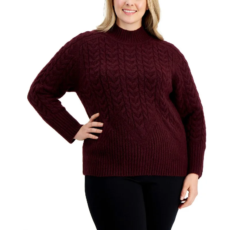 Relaxed Fit Calvin Klein Womens Plus Cable Knit Ribbed Mock Turtleneck Sweater
