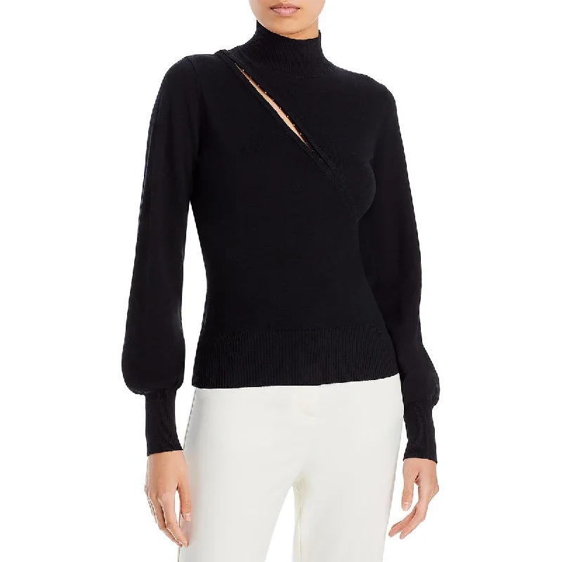 High-end Wear Nicholas Womens Asymmetric Vent Ribbed Trim Mock Turtleneck Sweater