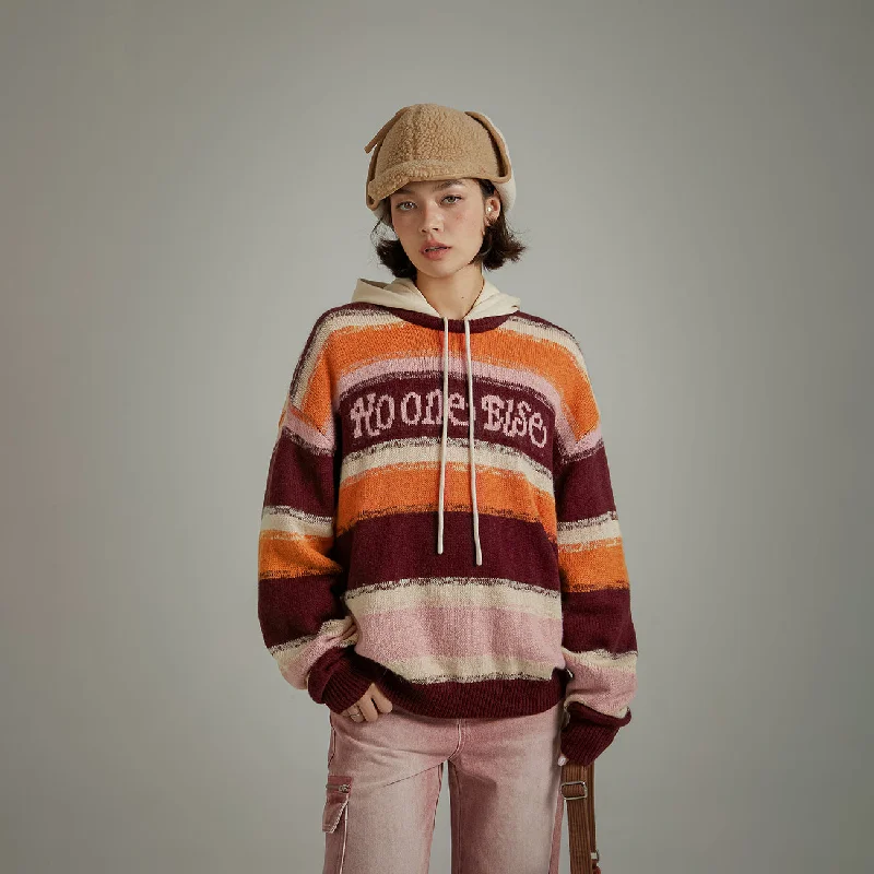 Fresh And Natural Logo Striped Loose Knit Sweater