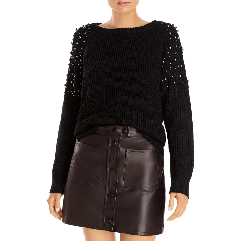 Elegant And Casual Aqua Womens Crewneck Embellished Pullover Sweater