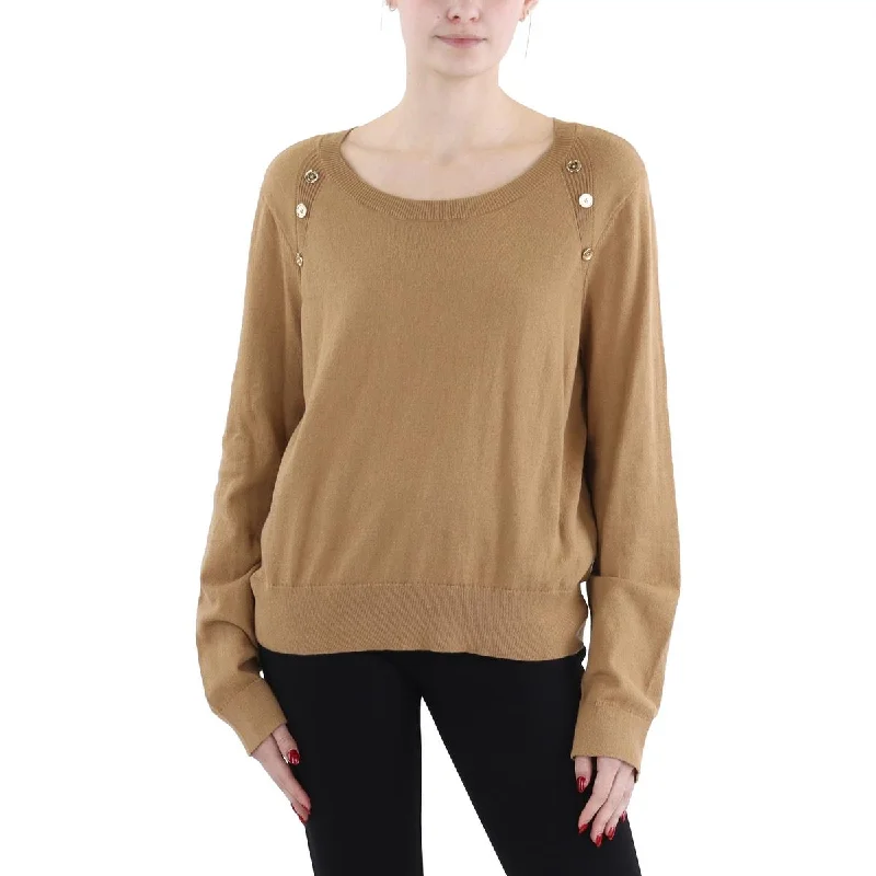 Fashionable Inner Wear Womens Button Trim Long Sleeve Crewneck Sweater