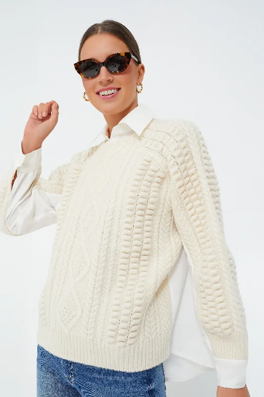 Elegant Wear Cream Leni Fisherman Cable Long Sleeve Combo Sweater