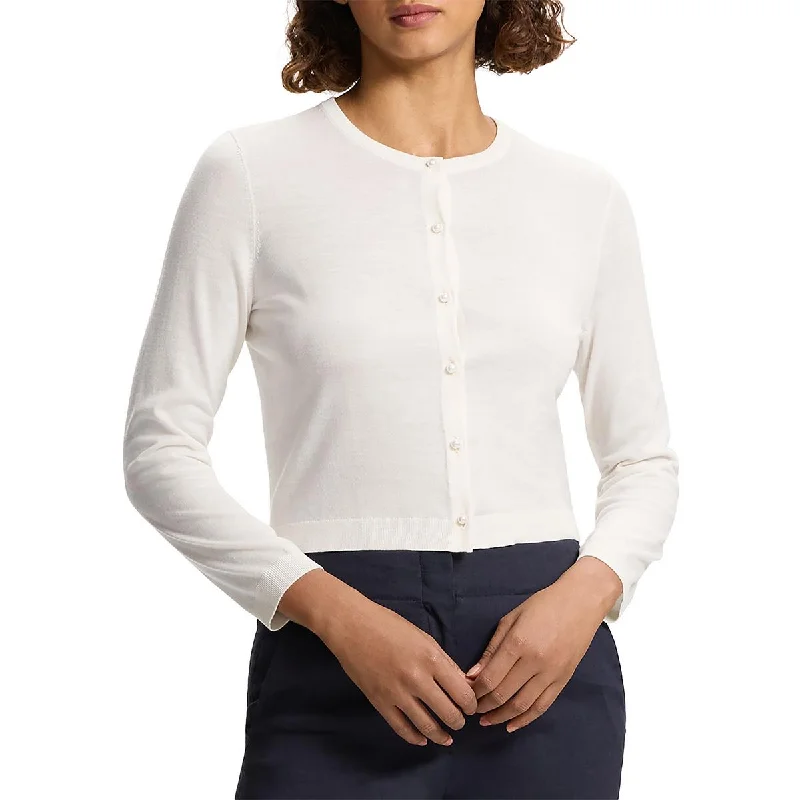 Comfy Pants Theory Womens Crewneck Crop Cardigan Sweater