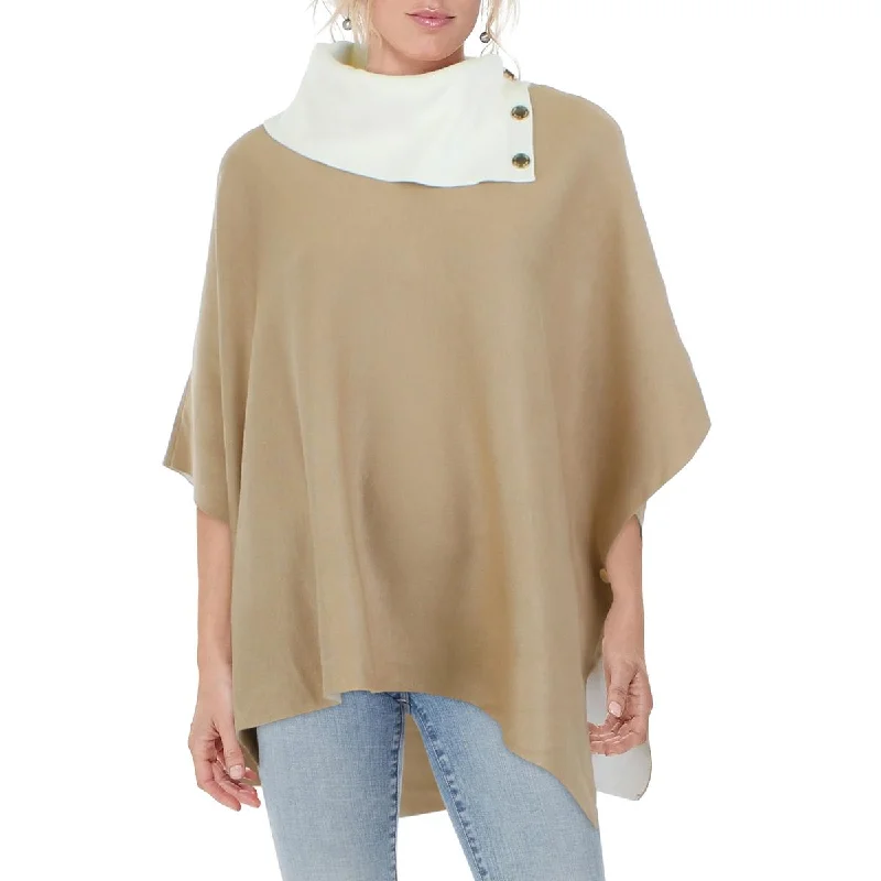High Street Series Anne Klein Womens Split Collar Double Face Poncho Sweater