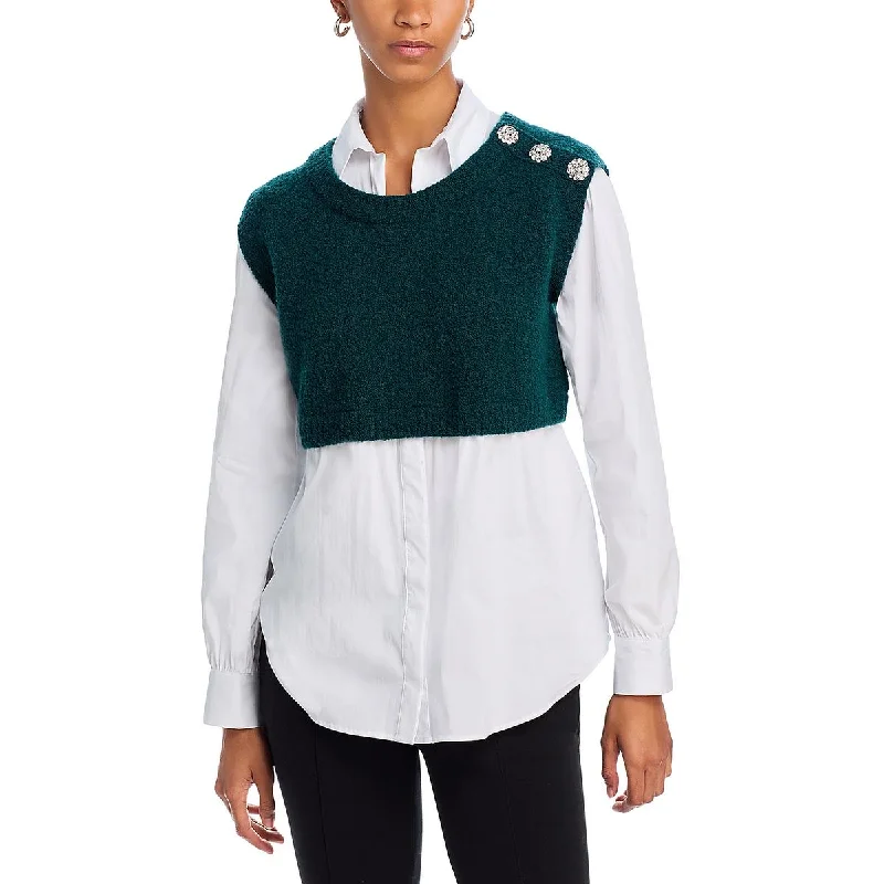 Hooded design Cinq a Sept Womens Wool Blend Embellished Sweater Vest