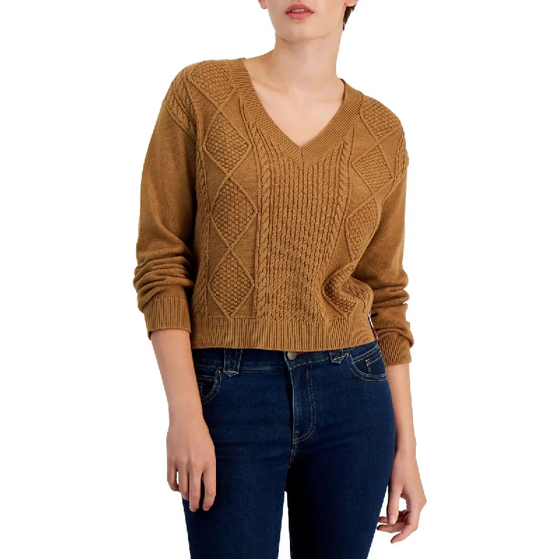 Comfortable Fashion Looks Tommy Jeans Womens Cable Knit V-neck Pullover Sweater
