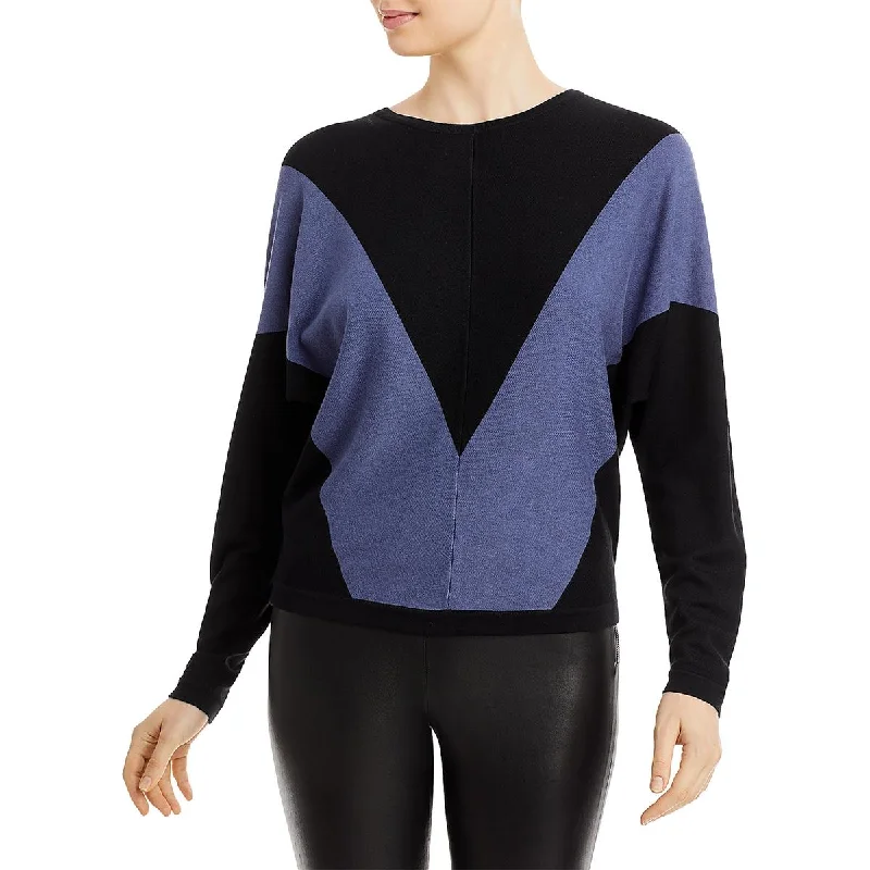 Relaxed Looks T Tahari Womens Knit Colorblock Pullover Sweater