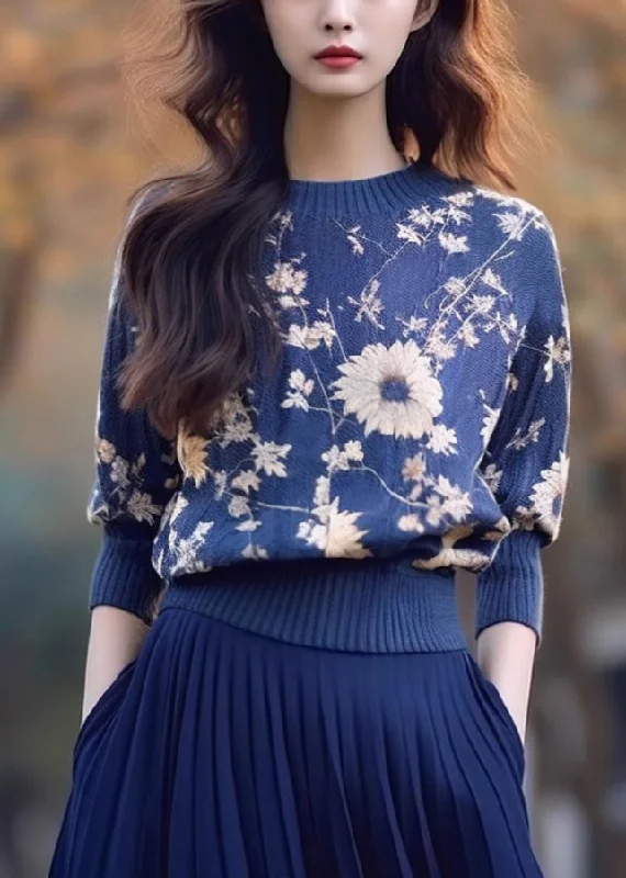 Playful Style New Blue O Neck Cozy Thick Knit Sweater Winter