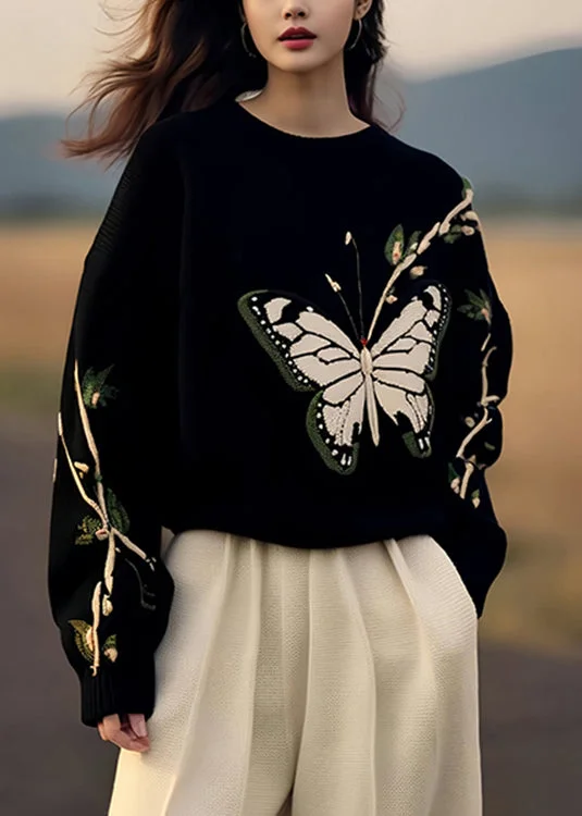Creative Prints French Black Print Cozy Knit Sweaters Pullover Winter