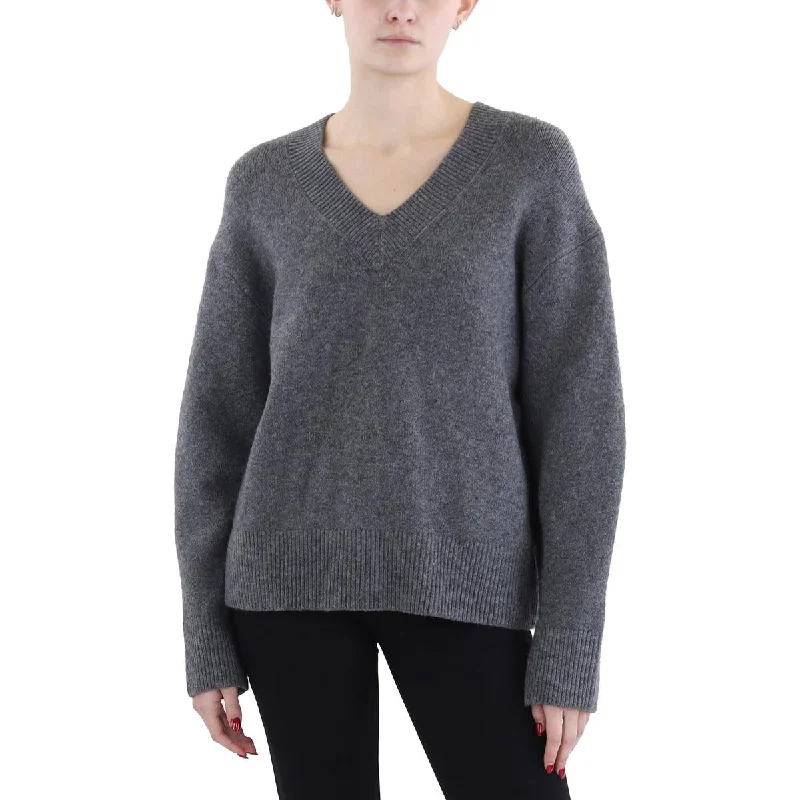 Fashion Wear Womens Knit Ribbed Trim V-Neck Sweater