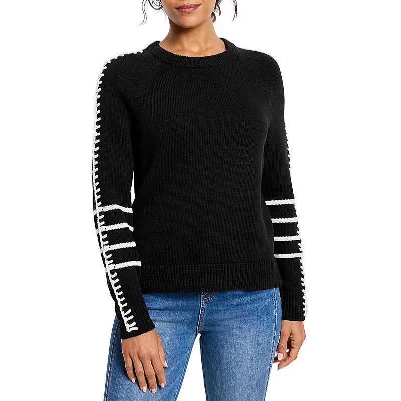 Thin Design Nic + Zoe Womens Petites Cotton Blend Knit Crewneck Sweater