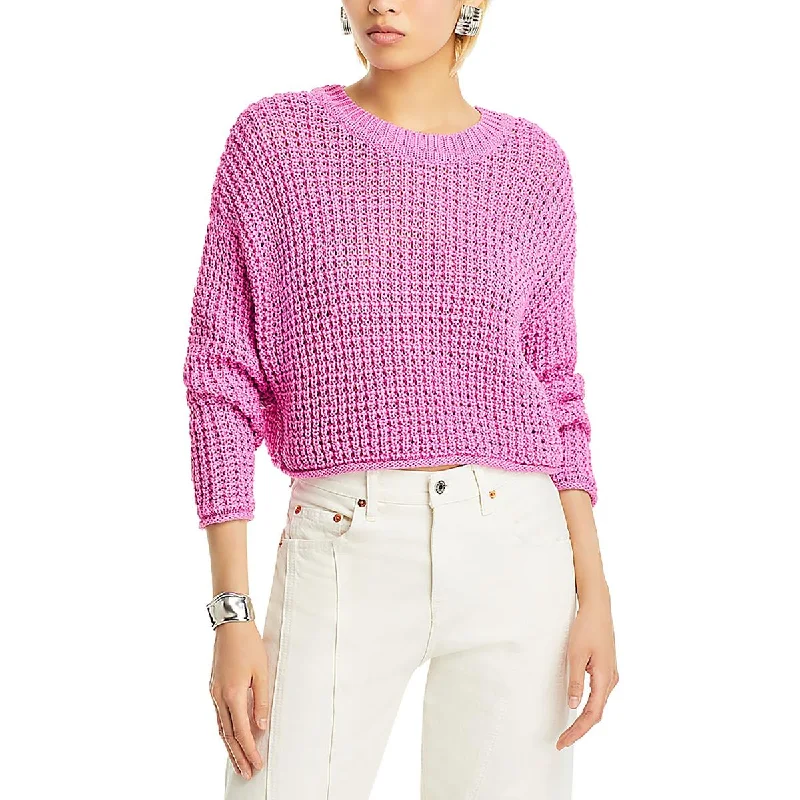 Celebrity Style Aqua Womens Waffle Knit Crewneck Crop Sweater
