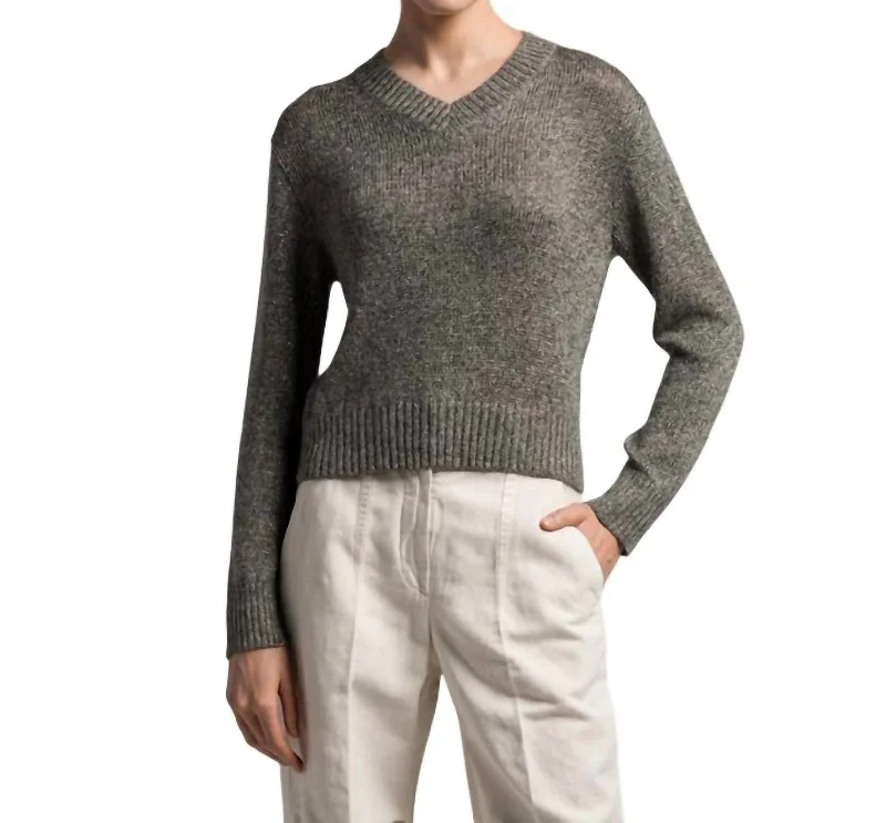 Comfortable And Casual Lurex Sweater Top In Grey/brown(Silver)