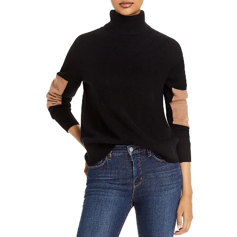 Chic Comfort Private Label Womens Cashmere Color Block Mock Turtleneck Sweater