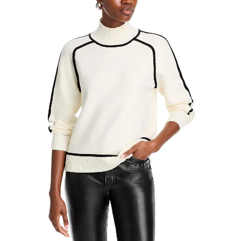 European And American Style T Tahari Womens Knit Contrast Trim Mock Turtleneck Sweater