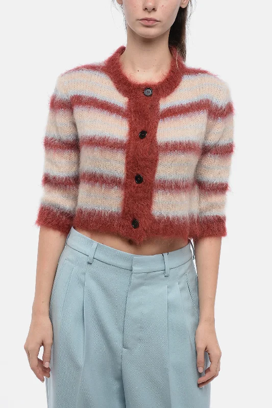 Chic Lounge Marni FUZZY WUZZY Mohair Blend Cardigan with Awning Stripe Motif
