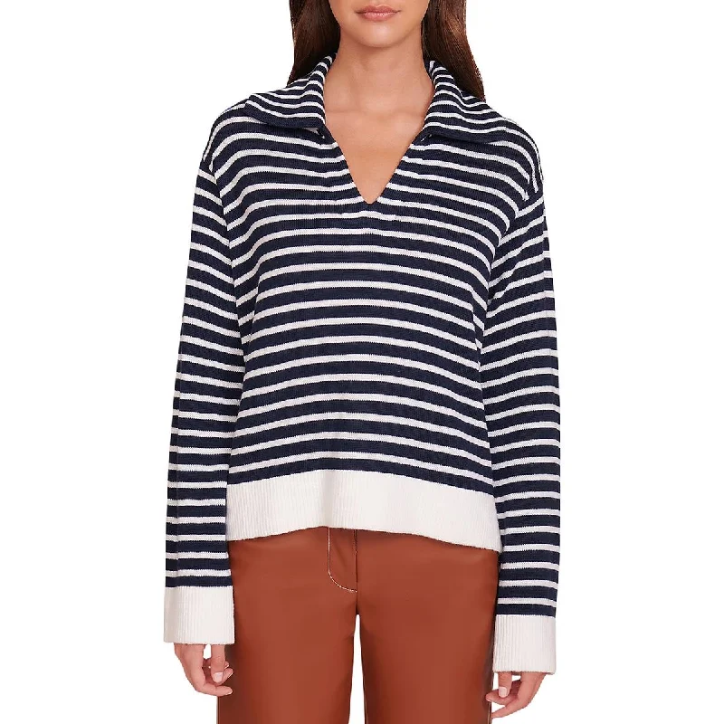 Printed Patterns STAUD Womens Linden Wool Blend Striped V-Neck Sweater
