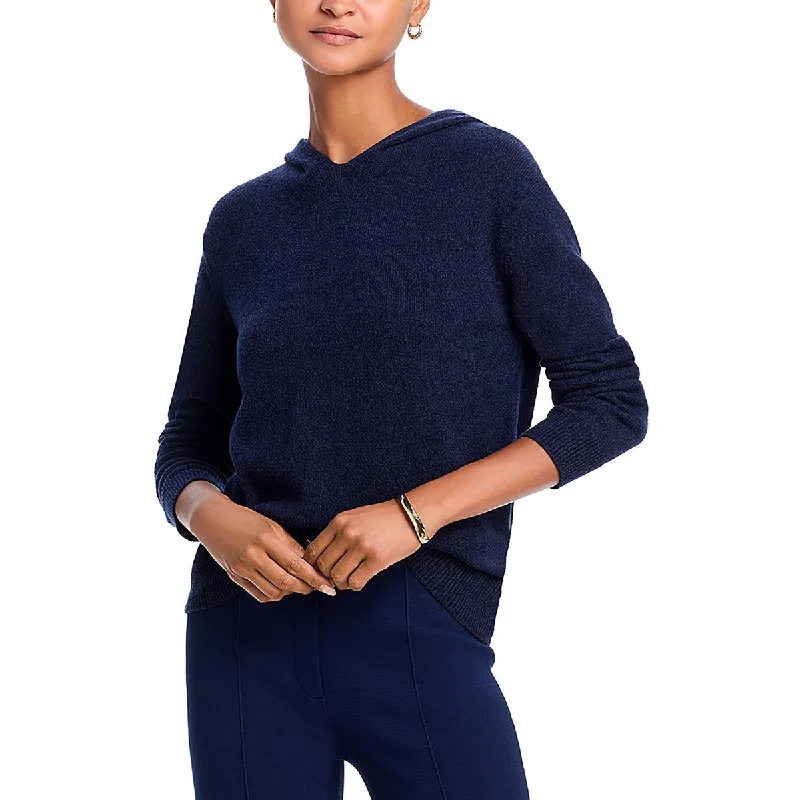 High-quality Fabrics Theory Womens Cotton Blend Ribbed Trim Hooded Sweater