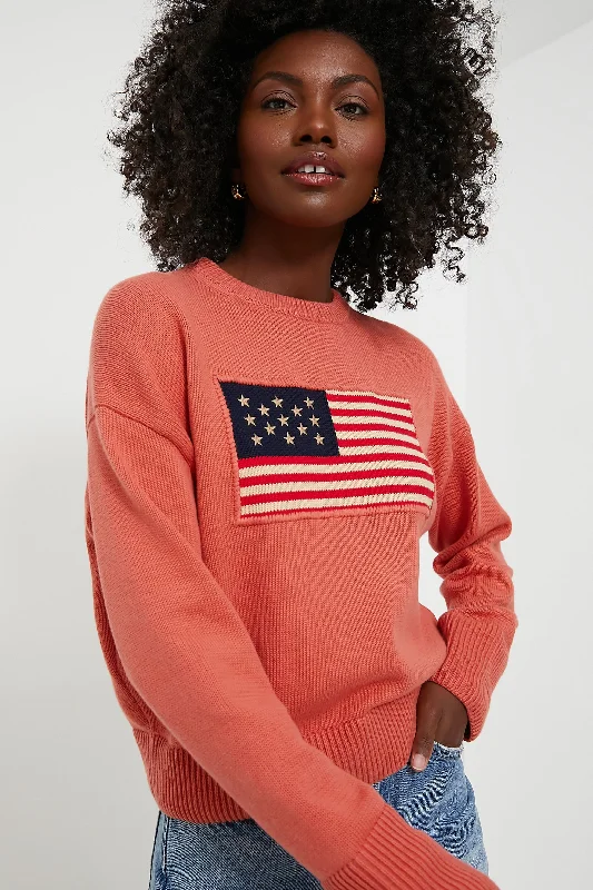 European And American Style Nantucket Red Cropped Americana Sweater