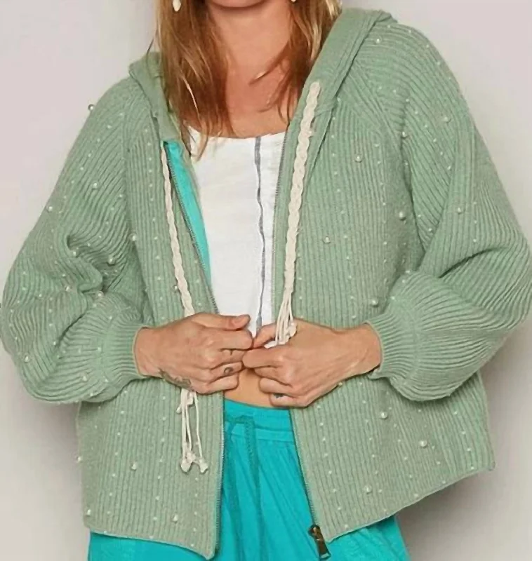 Goddess Style Lennox Pearl Zip Up Sweater In Baby Herb