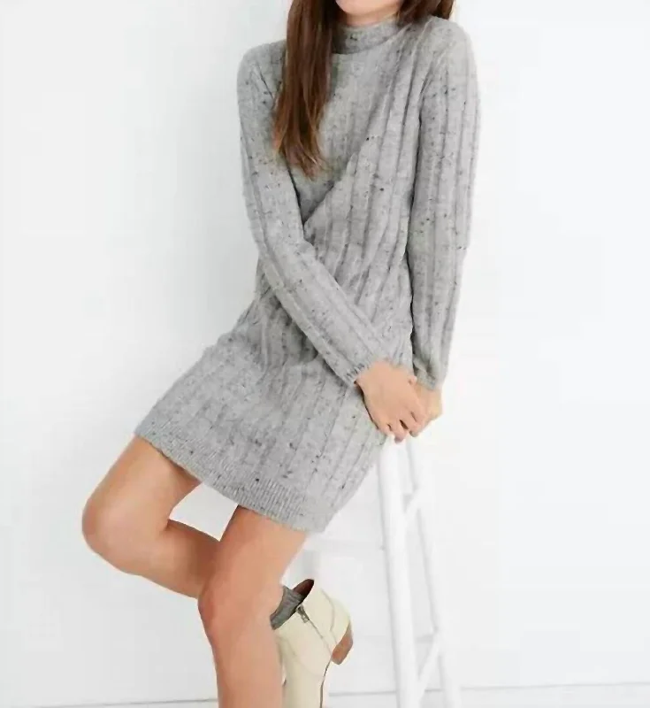 Youthful Style Donegal Rolled Mock Neck Sweater Dress In Gray