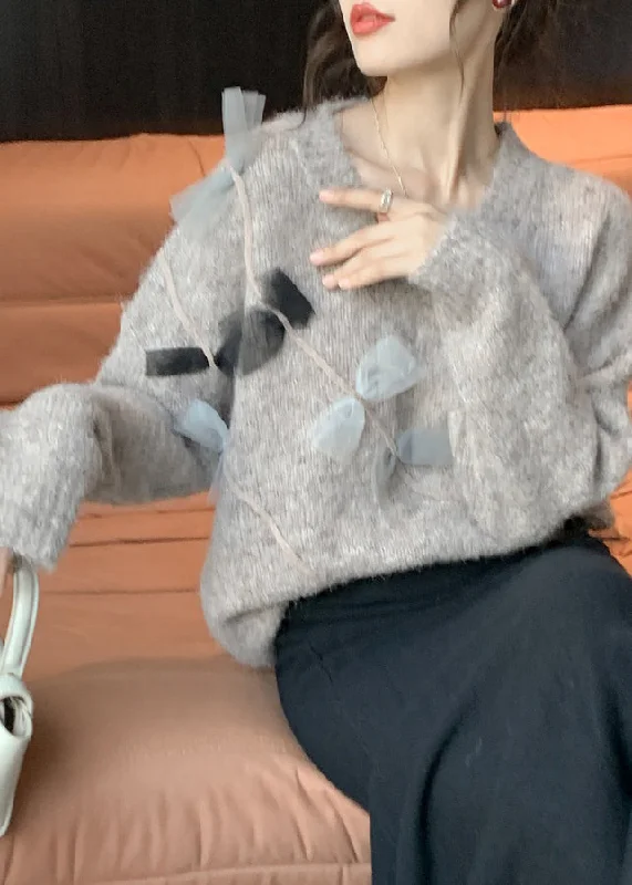 Unique Design French Cozy V Neck Knitted Sweaters Tops Fall