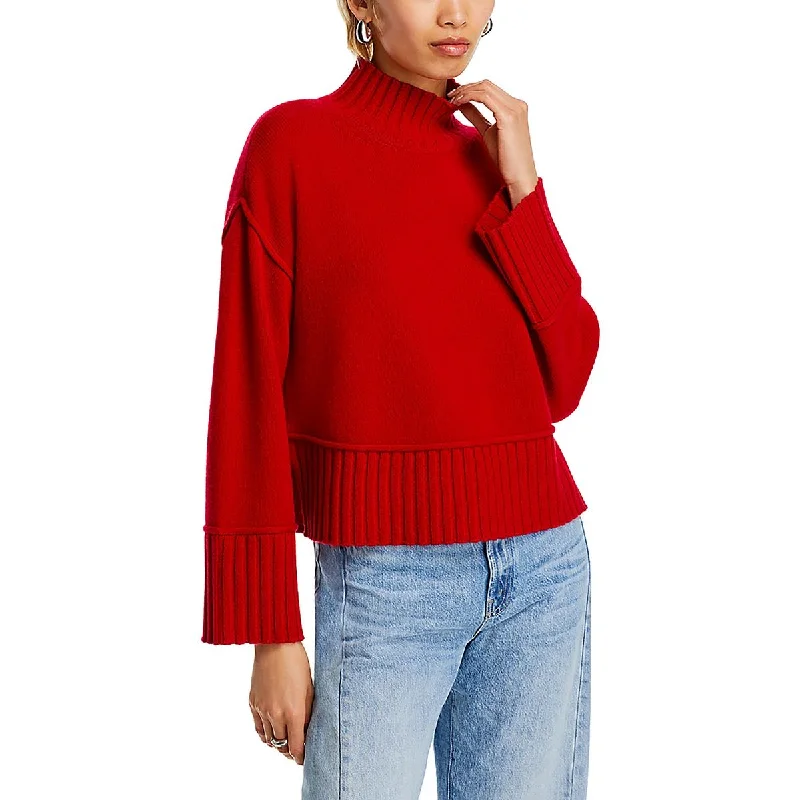 Fresh And Natural Aqua Cashmere Womens Cashmere Ribbed Trim Mock Turtleneck Sweater