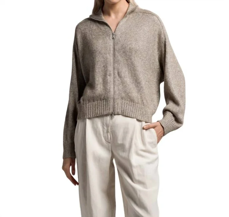 Lively And Youthful Lurex Wool Cardigan In Grey/brown(Silver)