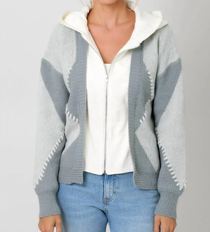 Minimal Classic Twofer Hoodie Sweater Cardigan In Grey Mix