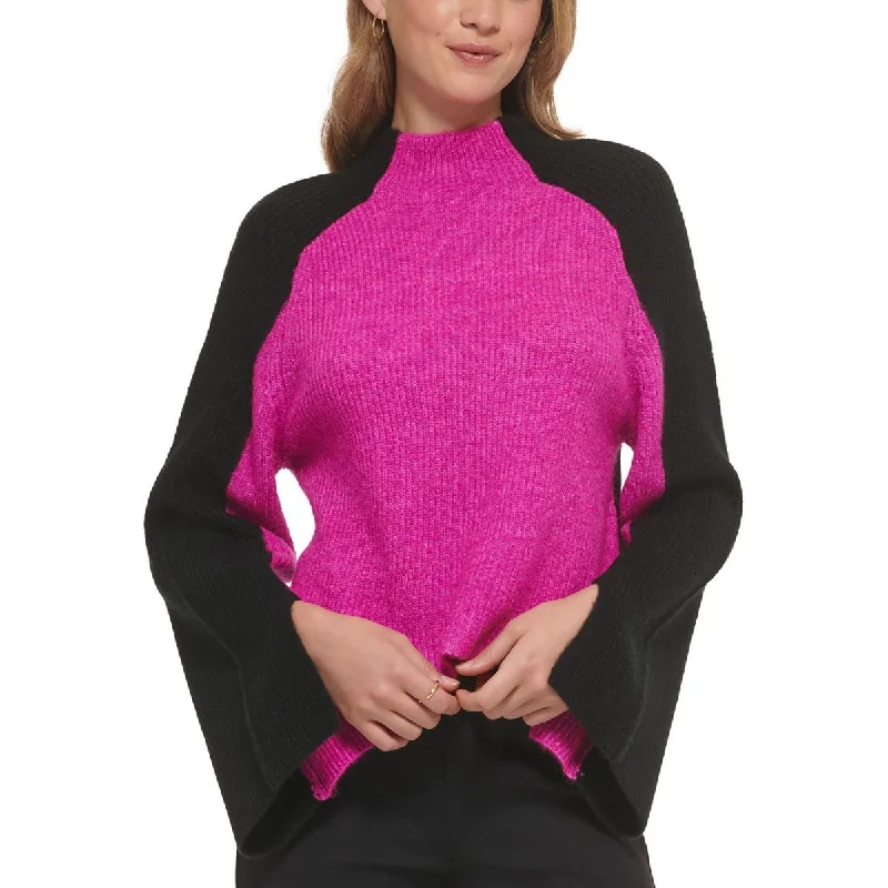 Versatile Items DKNY Womens Colorblock Mock Neck Pullover Sweater