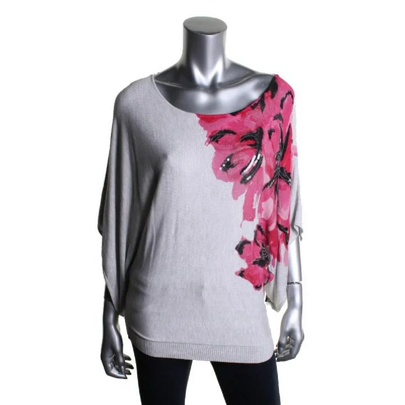 Fashion And Simplicity INC Womens Sequined Floral Print Pullover Sweater