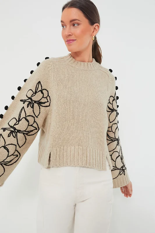 Sports And Leisure Stone Black Adele Wool Embroidered Knit