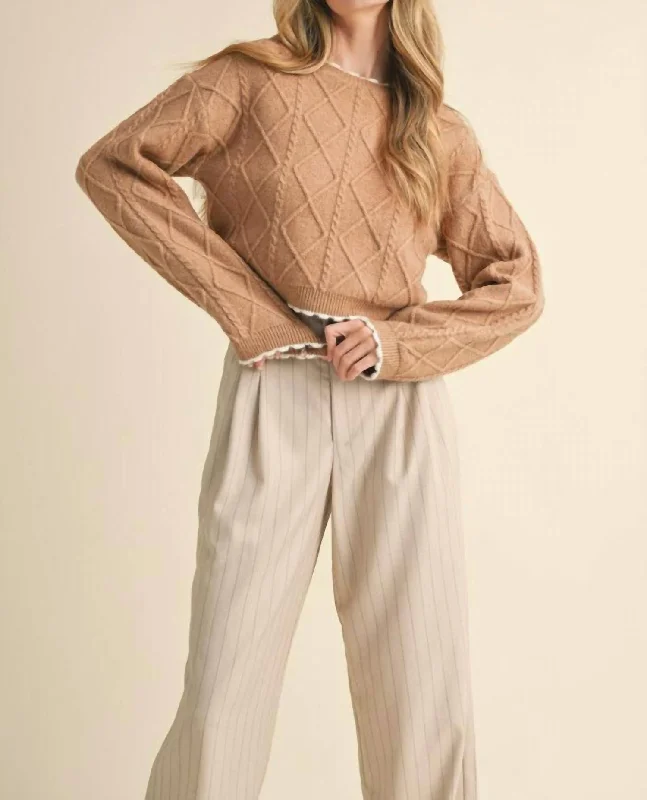 Exclusive Customization Cable Knit Cropped Sweater In Camel