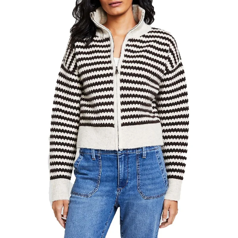 Exquisite Embroidery And Now This Womens Cardigan Ribbed Full Zip Sweater