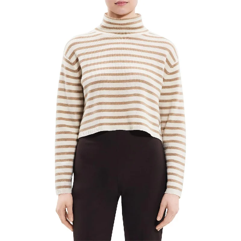 Soft Fabric Looks Theory Womens Wool Blend Striped Mock Turtleneck Sweater