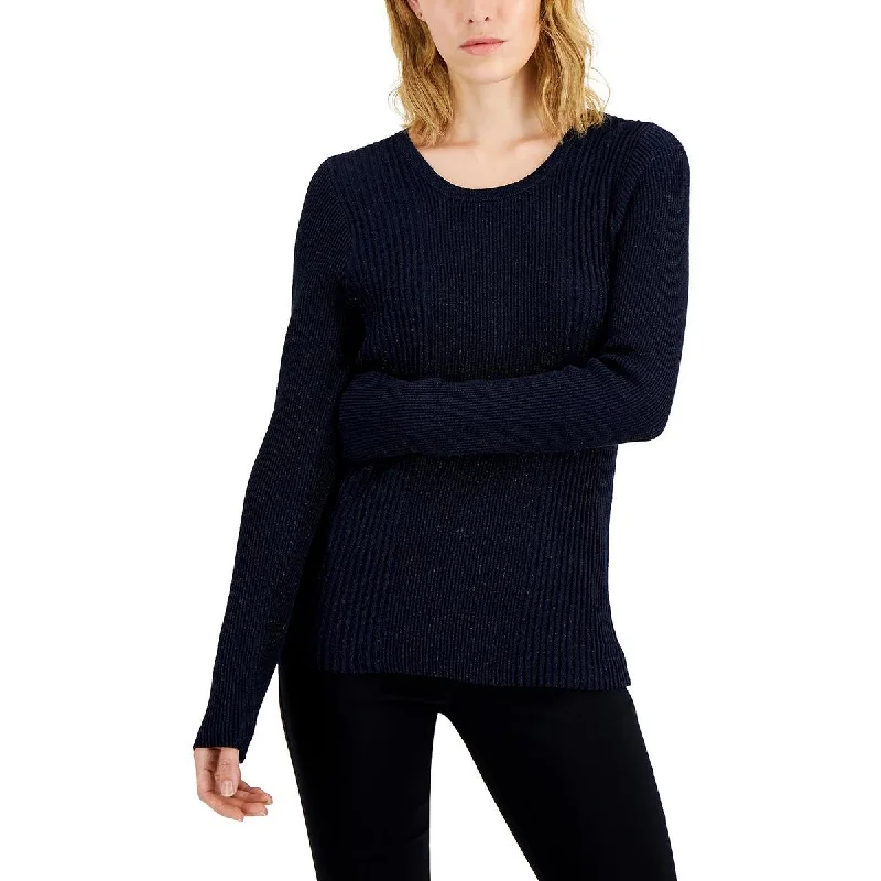 Classic Items Alfani Womens Metallic Ribbed Crewneck Sweater