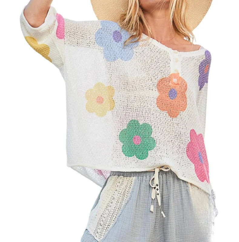 Casual And Comfortable Flower Print With Buttons In Ivory