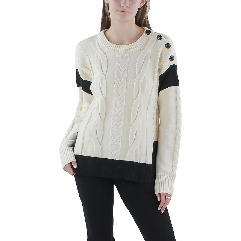 Cozy Fashions Karl Lagerfeld Paris Womens Cable Knit Colorblock Pullover Sweater