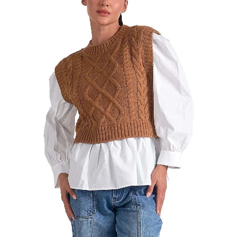 Classic Retro Elan Womens Cable Knit Layered Pullover Sweater