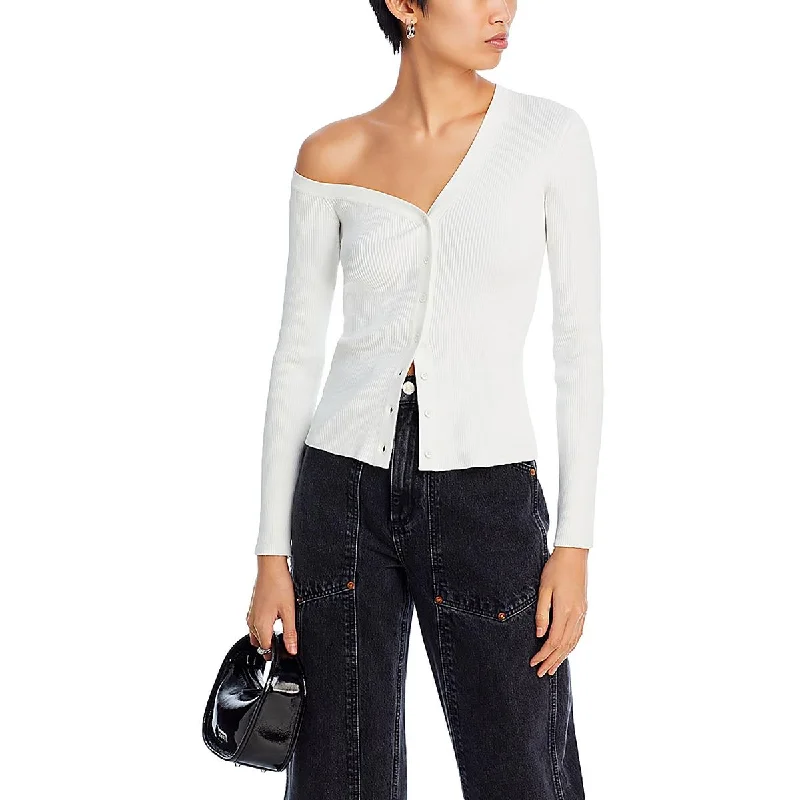 British Fashion STAUD Womens Craftsman Ribbed Button Front Cardigan Sweater