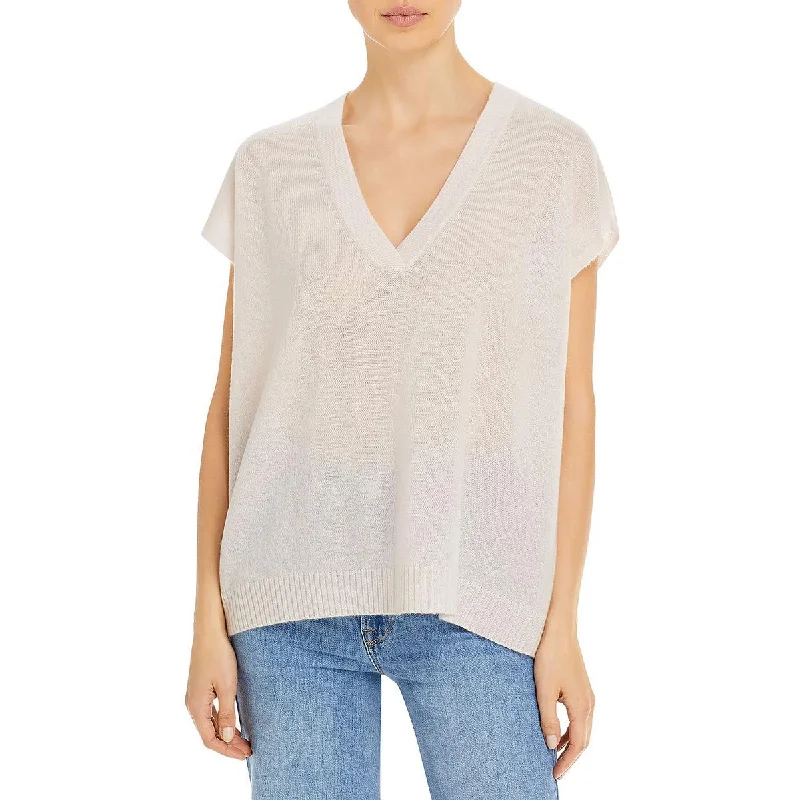 Classic Color Private Label Womens Cashmere Boxy V-Neck Sweater