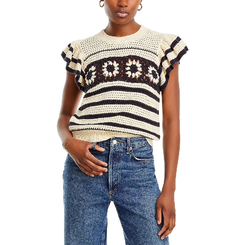 Design Perception Rails Womens Cotton Blend Flutter Sleeve Pullover Sweater